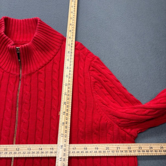 Lauren Ralph Lauren Women's Cable Knit Full Zip Mock Neck Sweater 2X Red Holiday - Picture 7 of 13